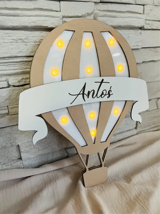 Drewniana lampka Balon ze wstęgą kolory