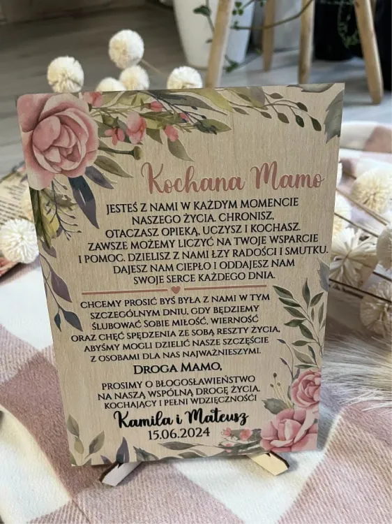 Drewniane kolorowe zaproszenie na ślub