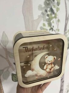 Skarbonka miś na chmurce z imieniem 